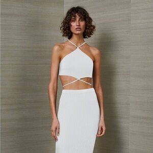 NWT Bec + Bridge Envie Halter Knit Diamond Crop Top in Sage Green Festival Boho